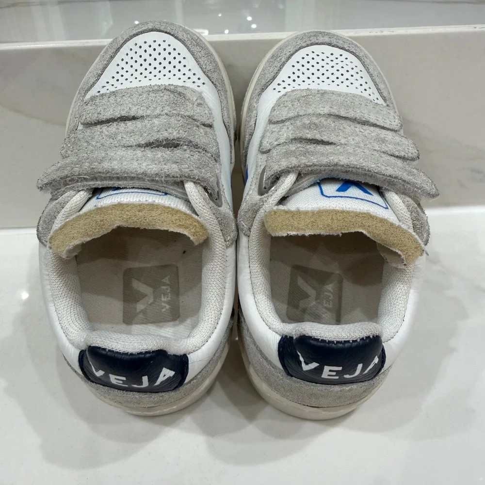 VEJA Kids Leather Sneakers White Gray Blue Velcro - Picture 4 of 7